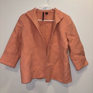 Linda Allard Ellen Tracy Wool Jacket Womens 4 Pink Wool Collar Open Long Sleeve